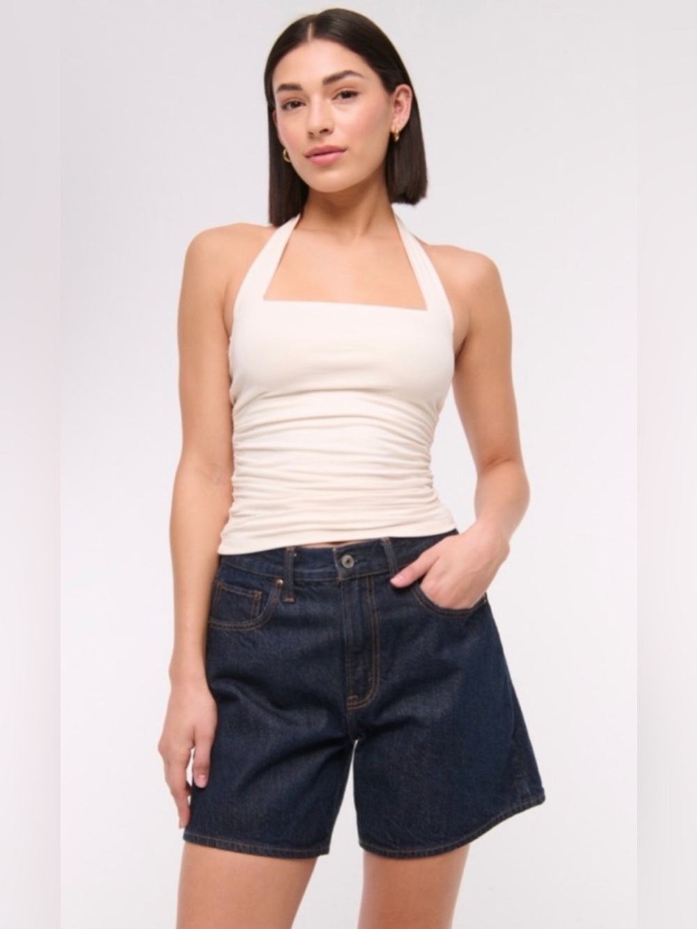 Abercrombie & Fitch The Loose Short High-Rise Dark Blue Denim Shorts Women's 29